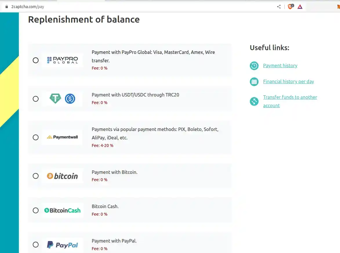 2Captcha captcha solver payment options