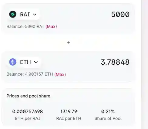 Uniswap v2 RAI ETH Pool